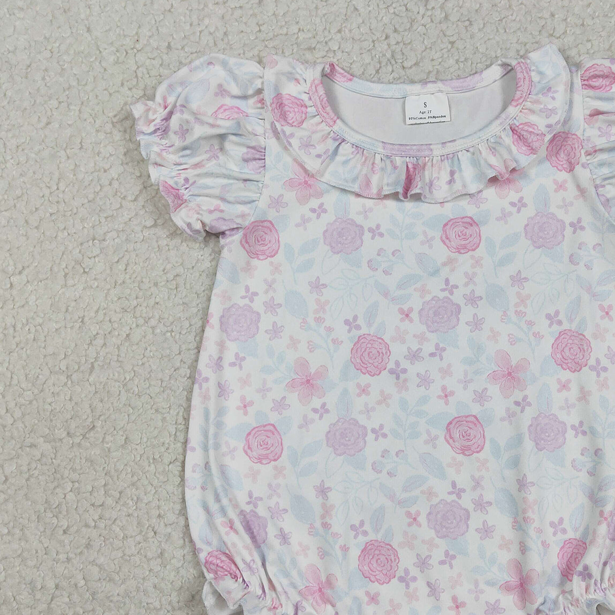 3.10 RTS NO MOQ （In stock）SR4023 Children's Fashion Romper Baby Girls Short Sleeve Colorful Flowers Ruffle Rompers