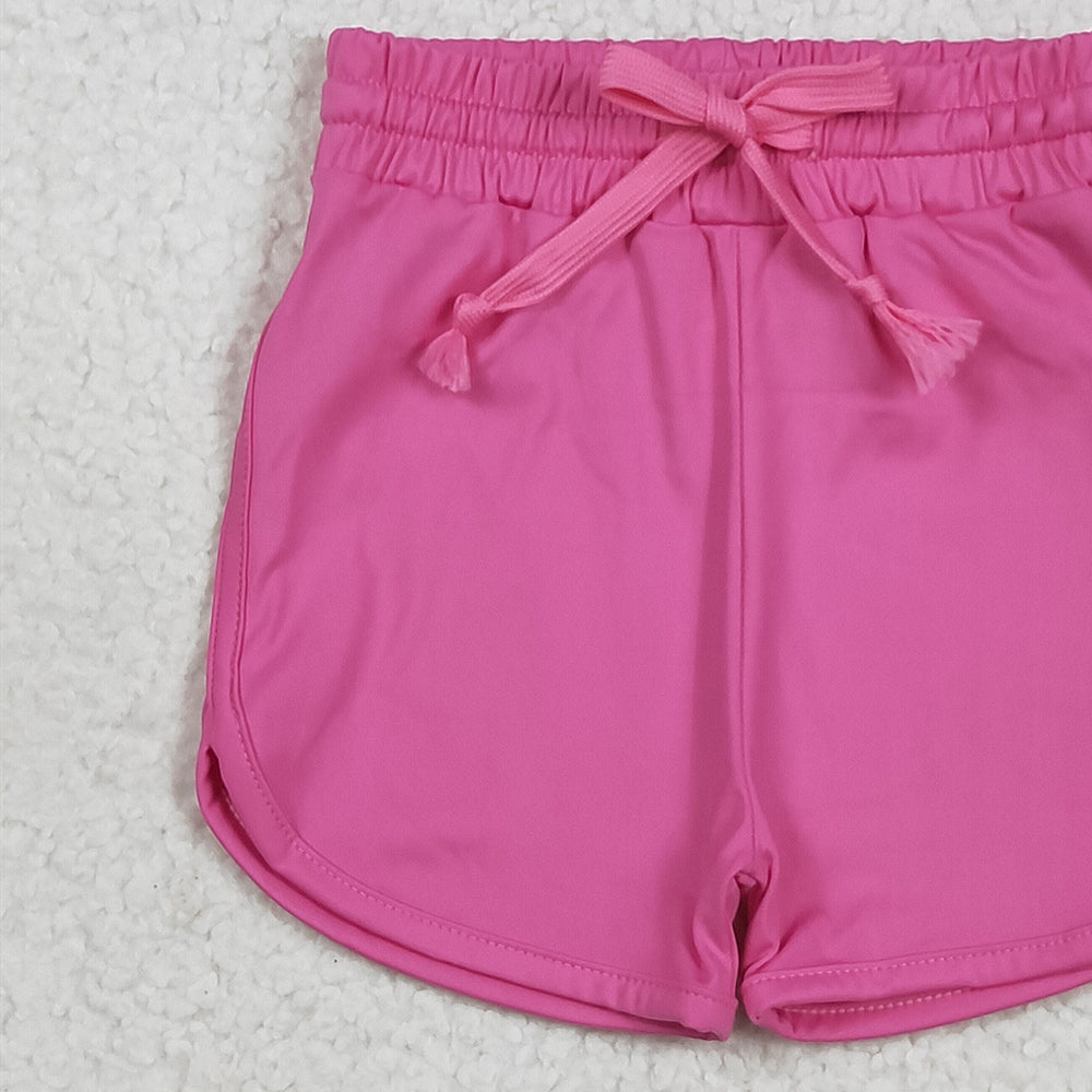 8.25  SS0503 RTS NO MOQ Baby Girls Summer Yoga Shorts Baby Girls Hot Pink Belt Yoga Shorts Bottoms
