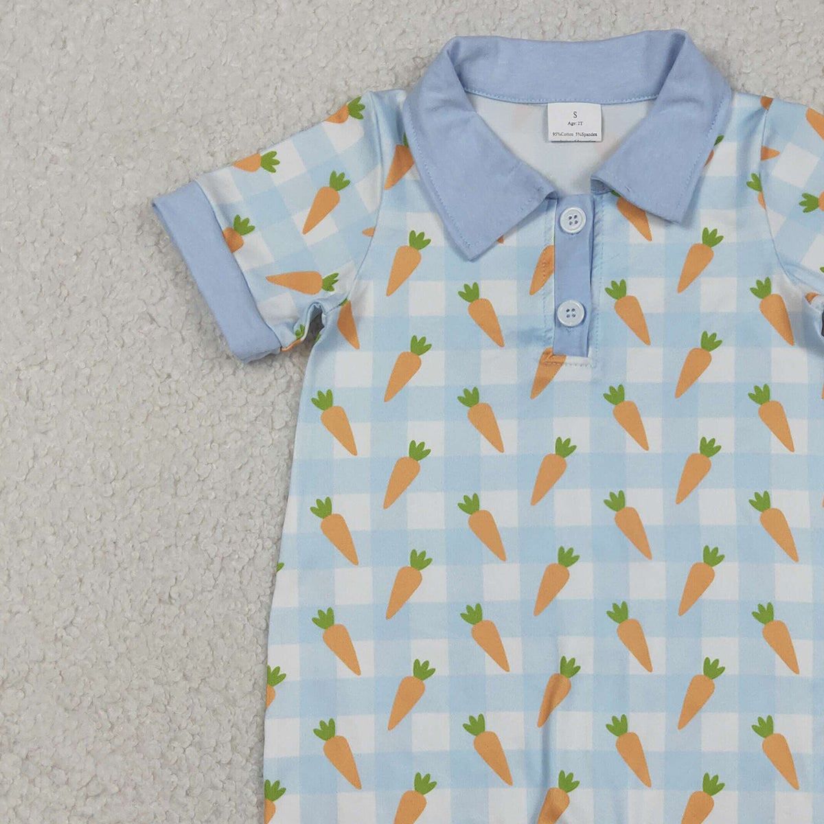 12.11 RTS NO MOQ （In stock）SR3254 Baby Boys Rompers Baby Boys Blue Checked Carrots Easter Button Shorts Rompers