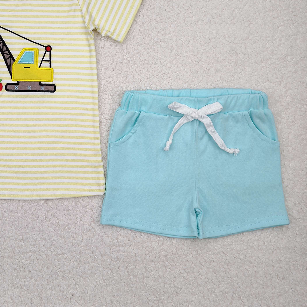 BSSO1417RTS NO MOQ Baby Boys Summer Boys Outfits  Constructions apple book top shorts boys back to school clothes