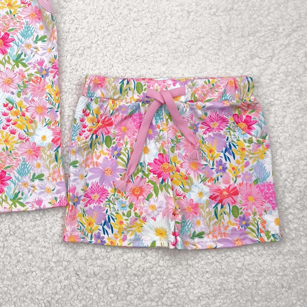 8.25 GSSO2551RTS NO MOQ Baby Girls Summer Outfits baby girl clothes floral suspender shorts set