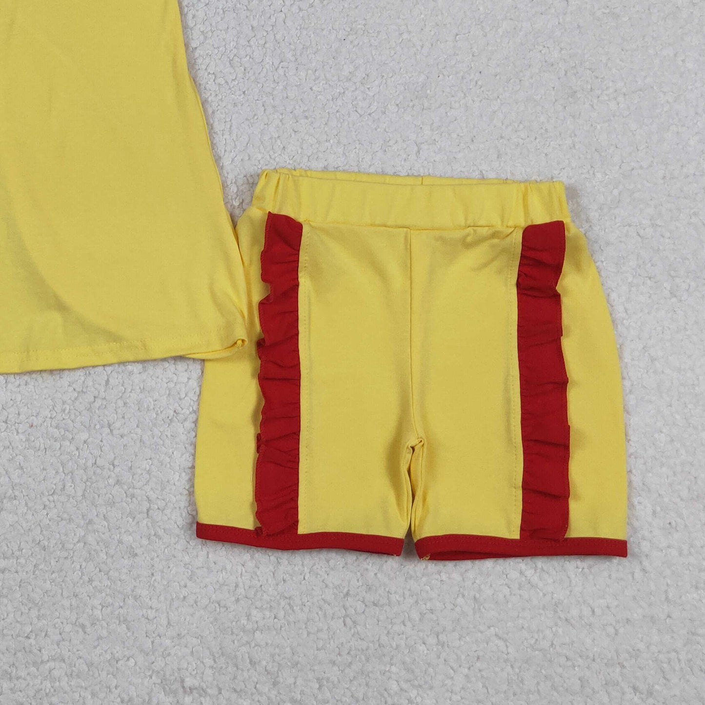 GSSO3466 RTS NO MOQ （In stock ）Sleeveless red bow top yellow shorts princess girls outfits