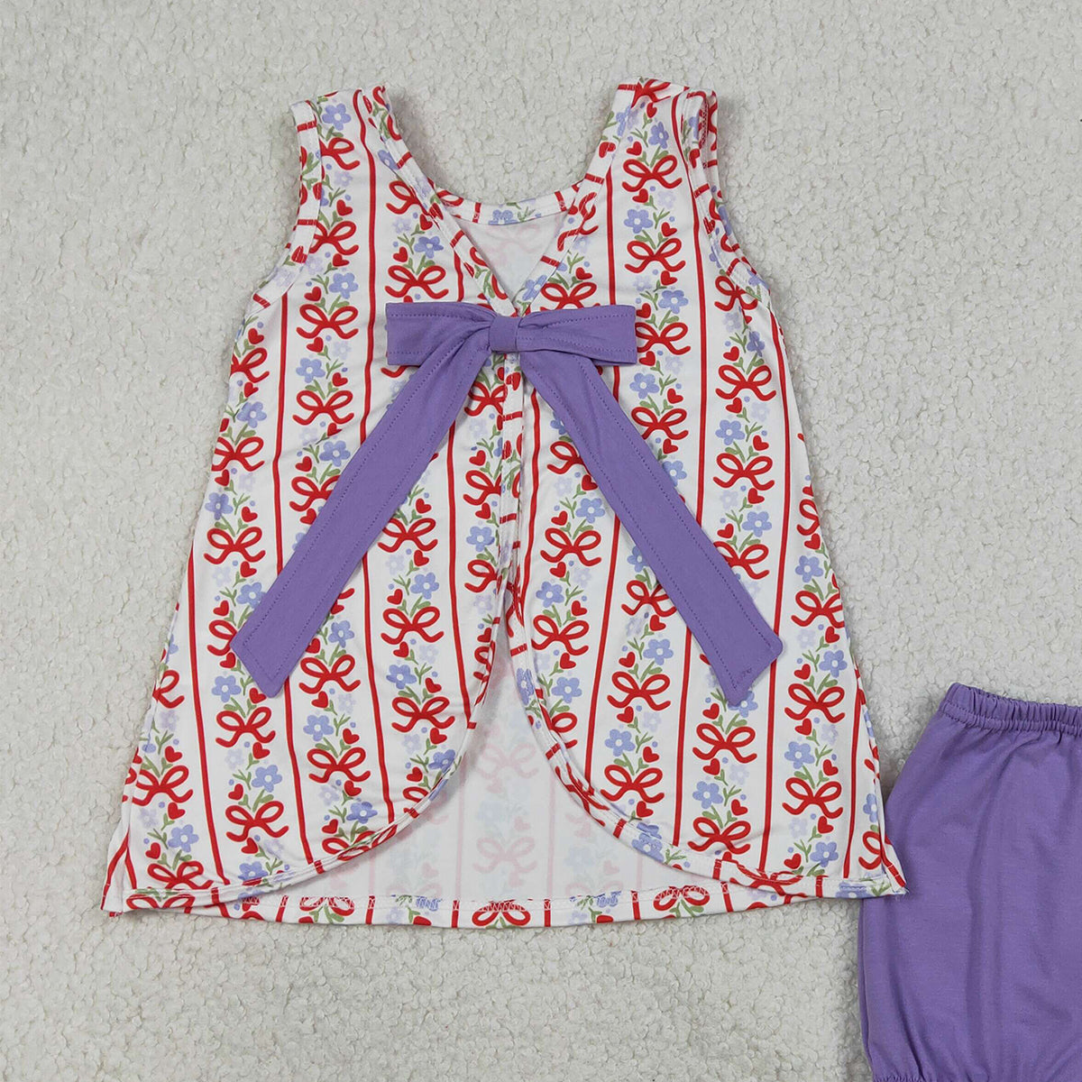 1.15 RTS NO MOQ （In stock）GSSO2785 Baby Girls Bows Flowers Stripe Back Bows Tunic Ruffle Shorts Clothes Sets