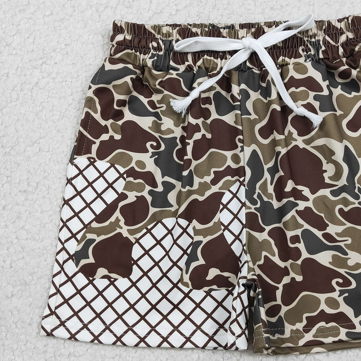 3.27  RTS NO MOQ （In stock）SS0814 Baby Boys Summer Dark Brown Camo Drip Team Shorts Bottom