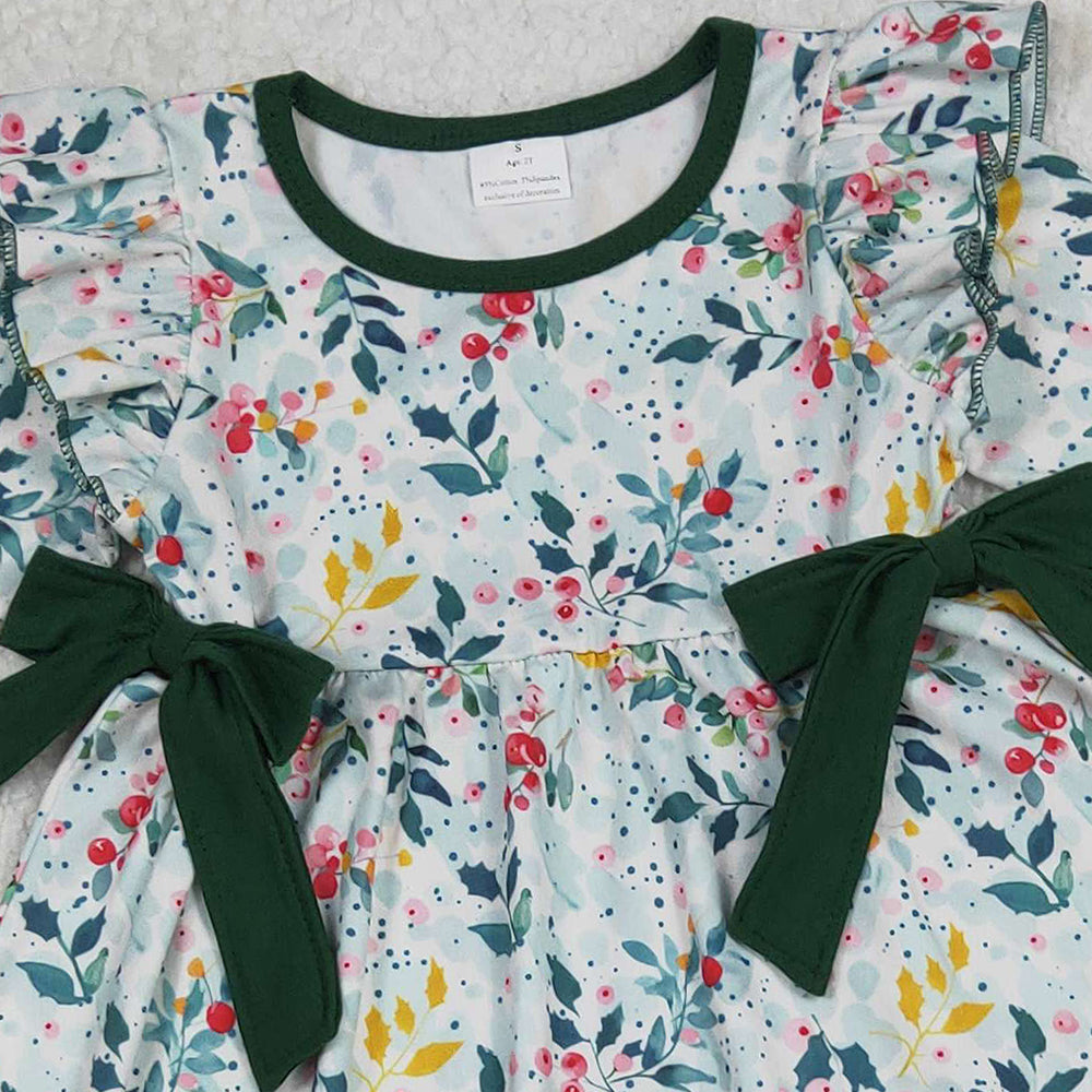 10.10 RTS NO MOQ （In stock）GLP2476 Baby Girls Winter Outfits Baby Girls Green Leaves Bows Tunic Leggings Pants Clothes Sets