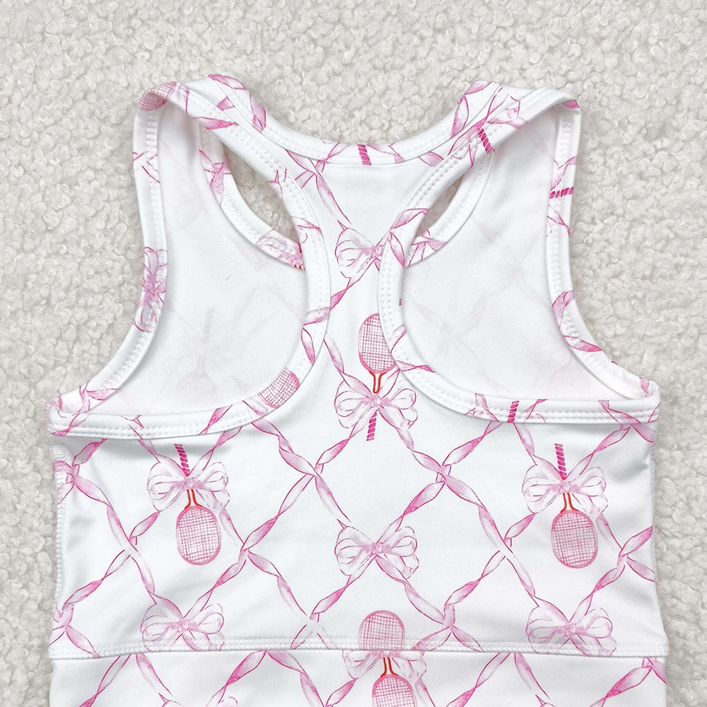GT0883 RTS NO MOQ Baby Girls Summer Yoga Tops Baby Girls Pink Tennis Bows Yoga Vest Tops
