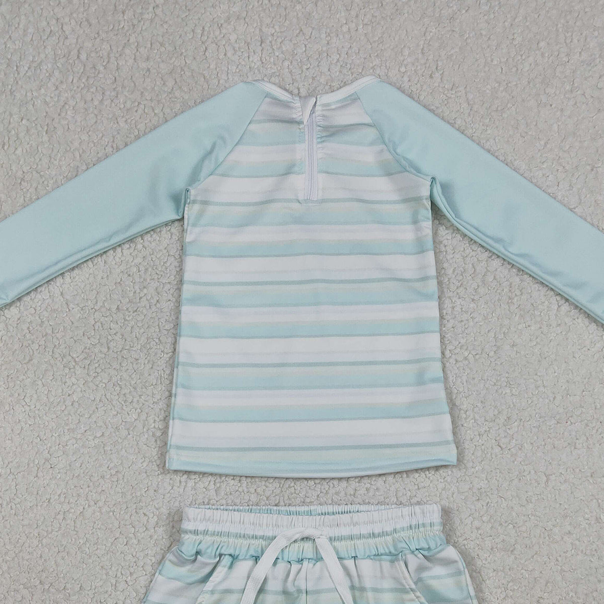 3.17 RTS NO MOQ （In stock）S0649 Baby Boys Summer Fashion Light Blue Stripe Top Pockets Shorts Swimsuits