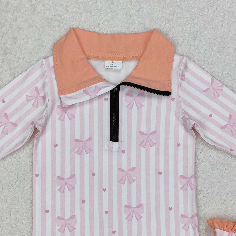 GLD1004Kids Girls Pink Stripe Pullover Skirt Clothing Set Comfortable Soft Polyester Outfit for Children