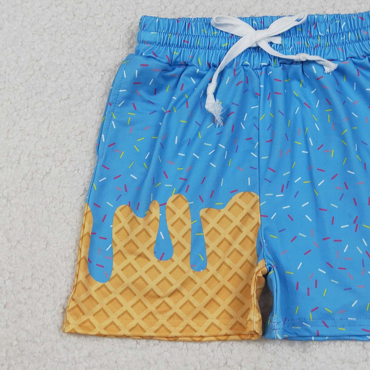 10.30 RTS NO MOQ （In stock）SS0619 Baby Girls Blue Ice Cream Drip Summer Shorts Bottoms