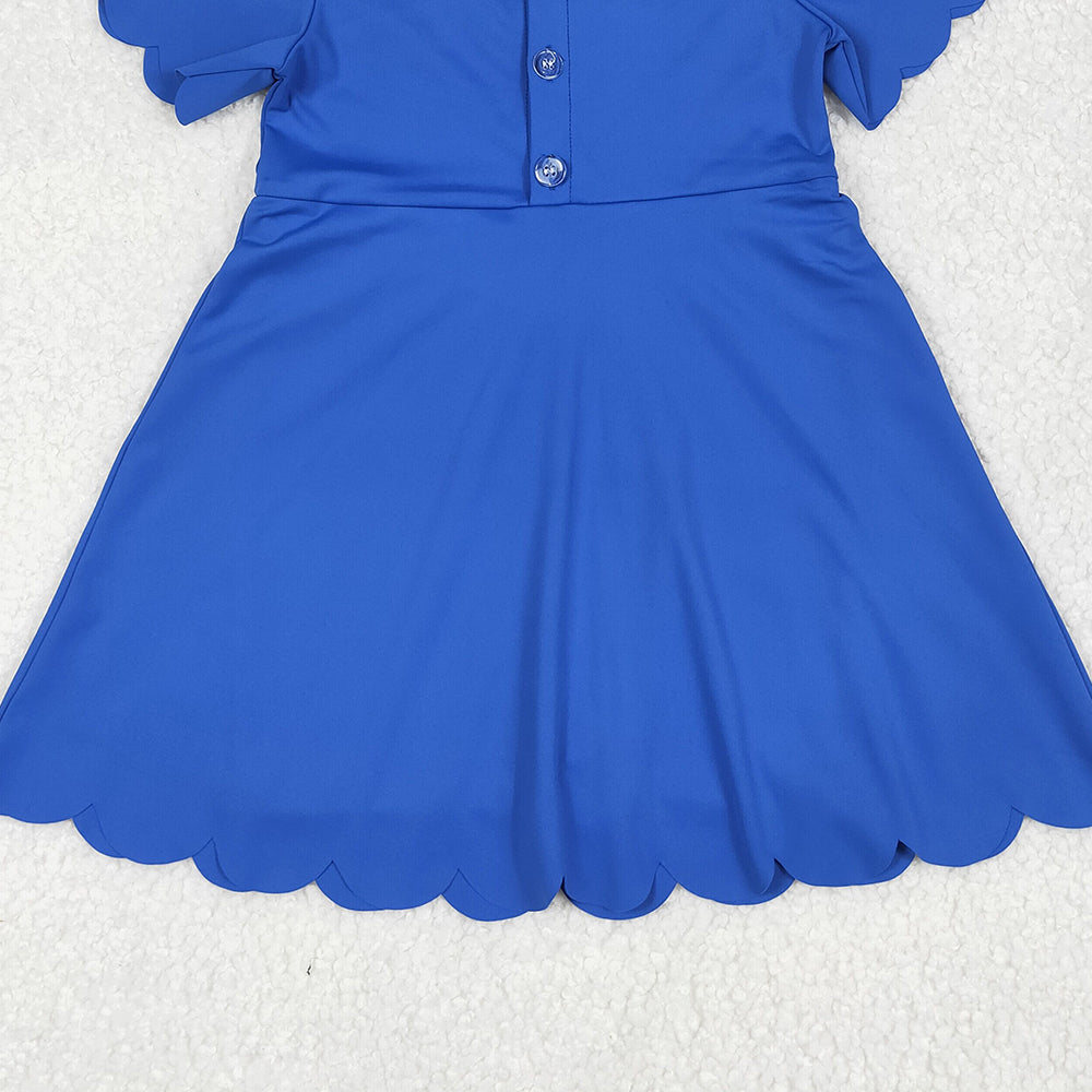 7.02 GSD2475RTS NO MOQ Baby Girls Summer Yoga Dress Baby Girls Blue Short Sleeves Button Yoga Knee Length Dresses