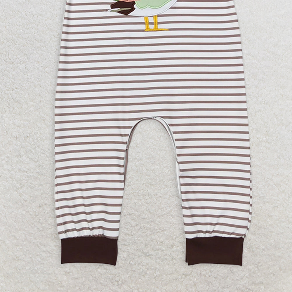 SR0517 RTS NO MOQ Baby Boys Summer Rompers Baby Boys Duck Brown Stripes Short Sleeve Rompers