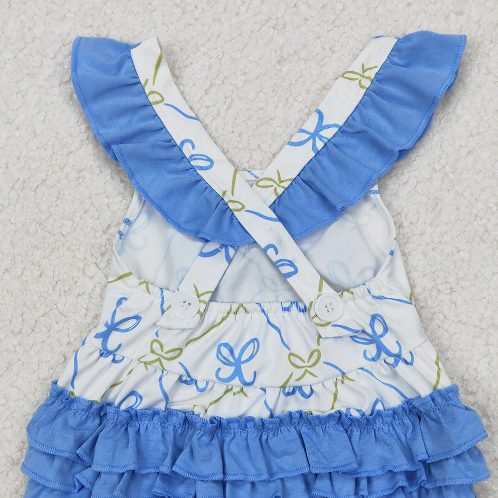 4.18 SR2720 RTS NO MOQ Light blue flutter sleeves ruffle bow baby girls romper