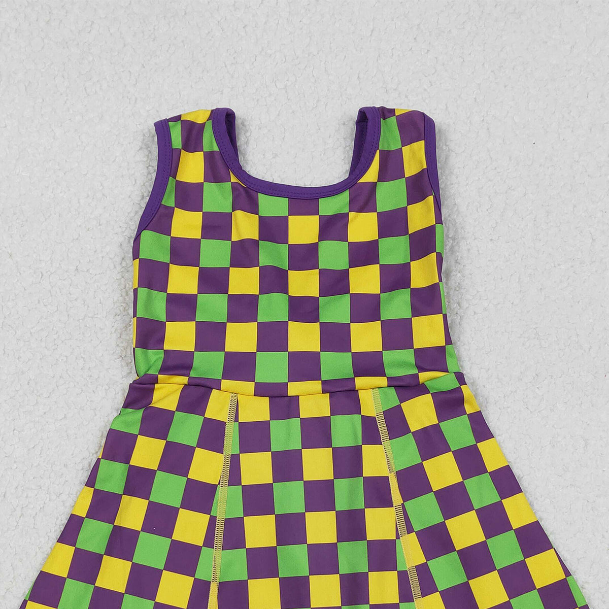 12.12 RTS NO MOQ （In stock）GSD2946 Baby Girls Mardigras Checked Yoga Active Shorts Knee Length Dresses