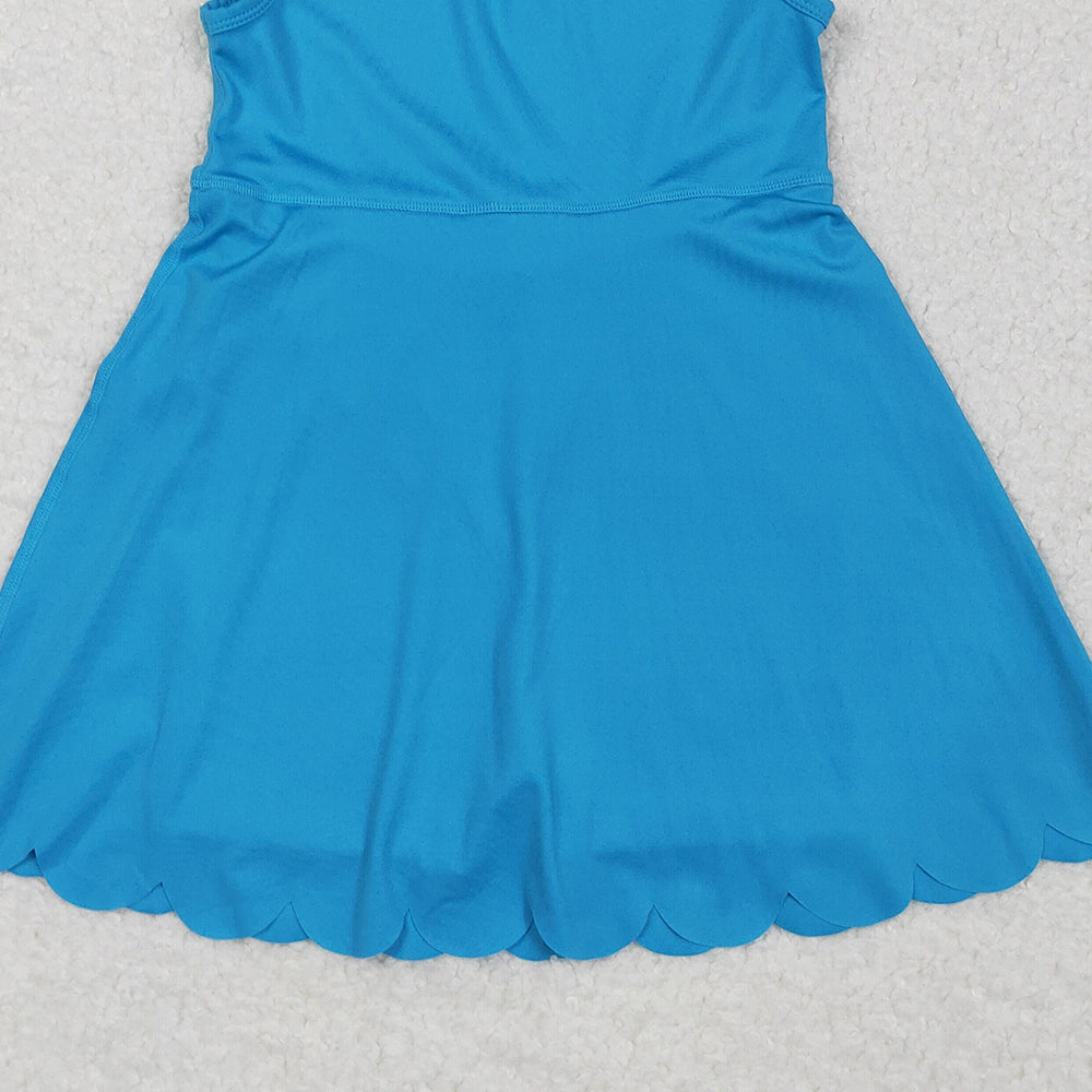7.23  GSD2375 RTS NO MOQ Baby Girls Summer Yoga Dress Baby Girls Hot Blue Sleeveless Yoga Knee Length Dresses