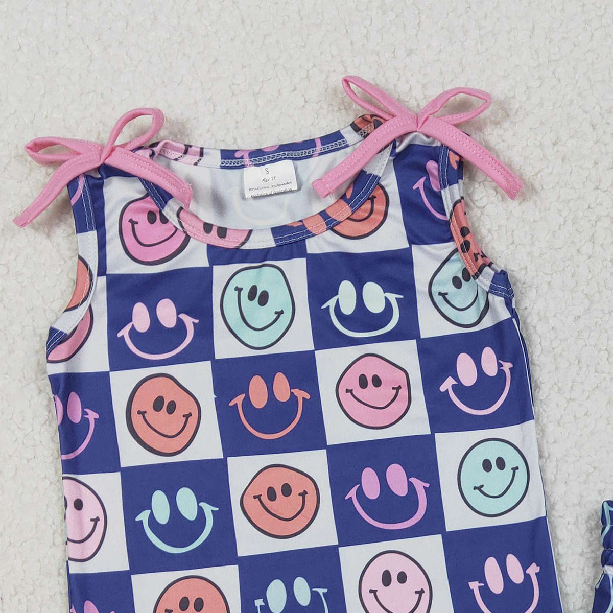 12.6 RTS NO MOQ （In stock）GSSO2831 Baby Girls Colorful Smiles Checked Top Pockets Shorts Clothes Sets