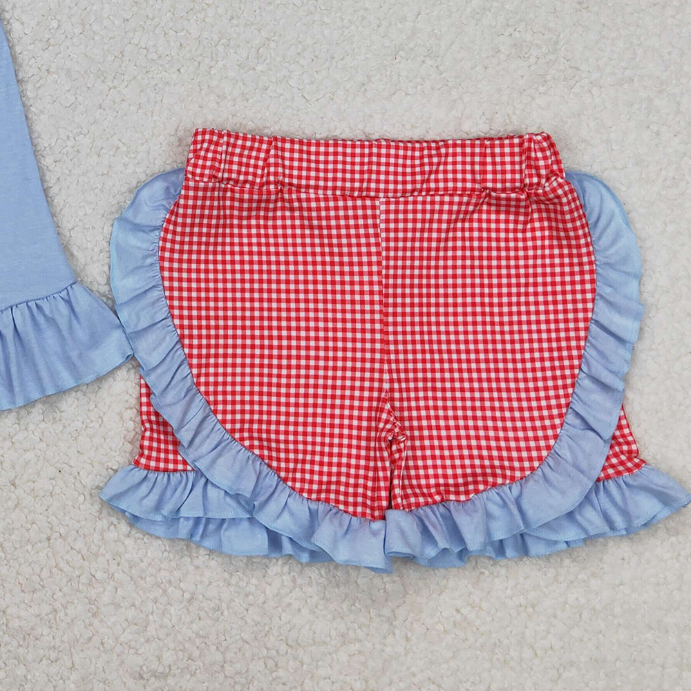 6.03  GSSO1822  New Rts No Moq 8-9 Days By Air Arrived it Flutter sleeves bow flag kids girls 4th of july outfits