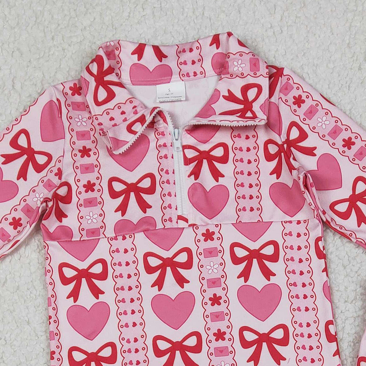 12.27 RTS NO MOQ （In stock）GLP3236 Baby Girls Bows Hearts Stripe Zipper Pullovers Jogger Valentines Clothes Sets