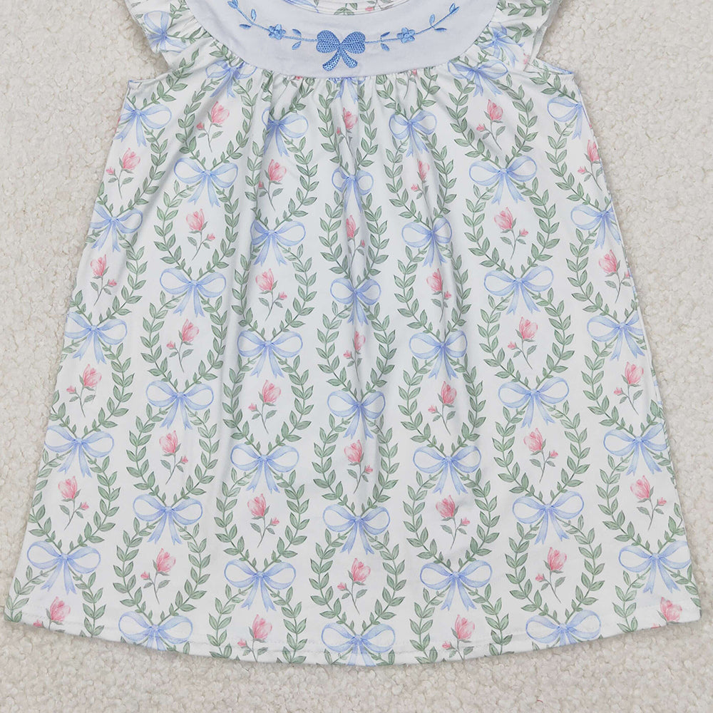 4.17 GSD1779 RTS NO MOQ Embroidered bow pattern flower leaf flying sleeve dress