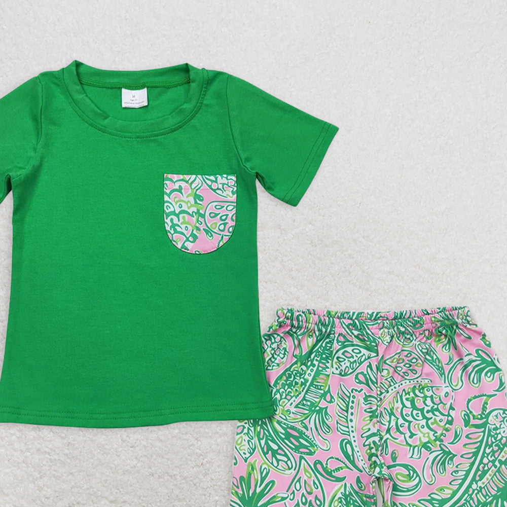 BSSO0839RTS NO MOQ Baby Boys Summer Boys Outfits  Baby Boys Green Short Sleeve Tee Shirts Tops Fishes Shorts Clothes Sets
