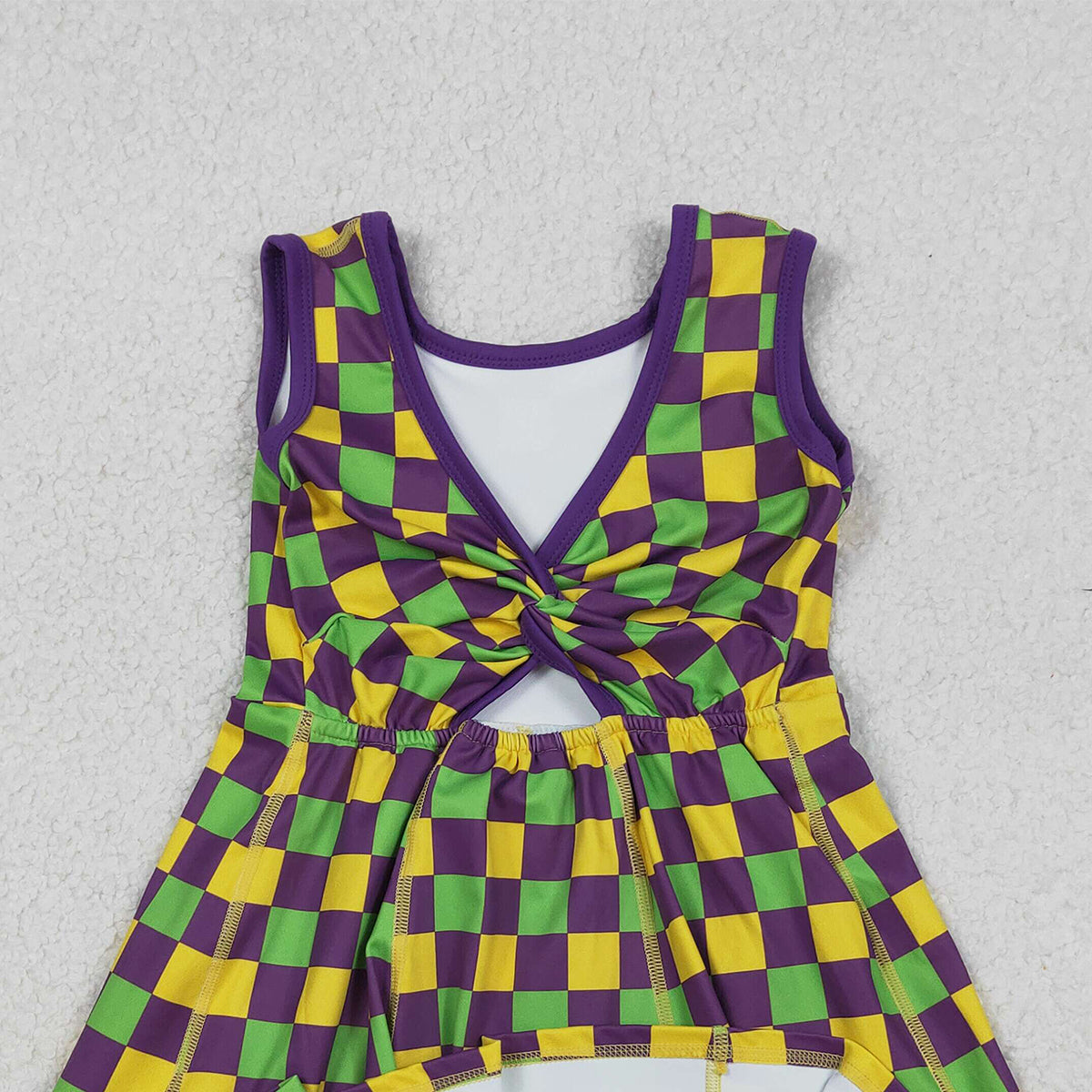 12.12 RTS NO MOQ （In stock）GSD2946 Baby Girls Mardigras Checked Yoga Active Shorts Knee Length Dresses