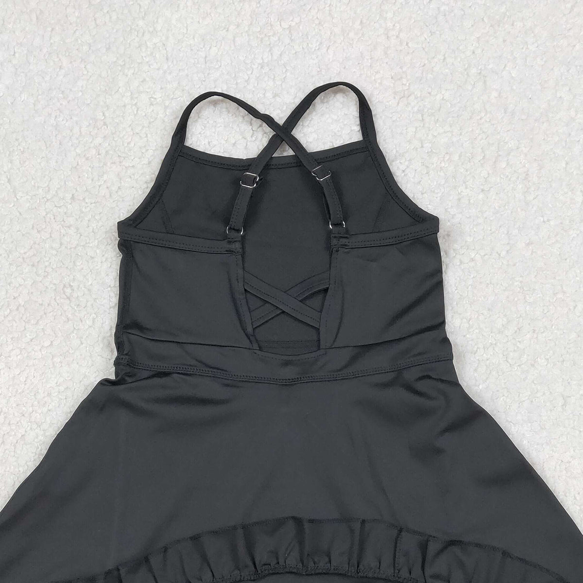 4.8 S0552 RTS NO MOQ （In stock) Black straps ruffle baby girls summer active wear