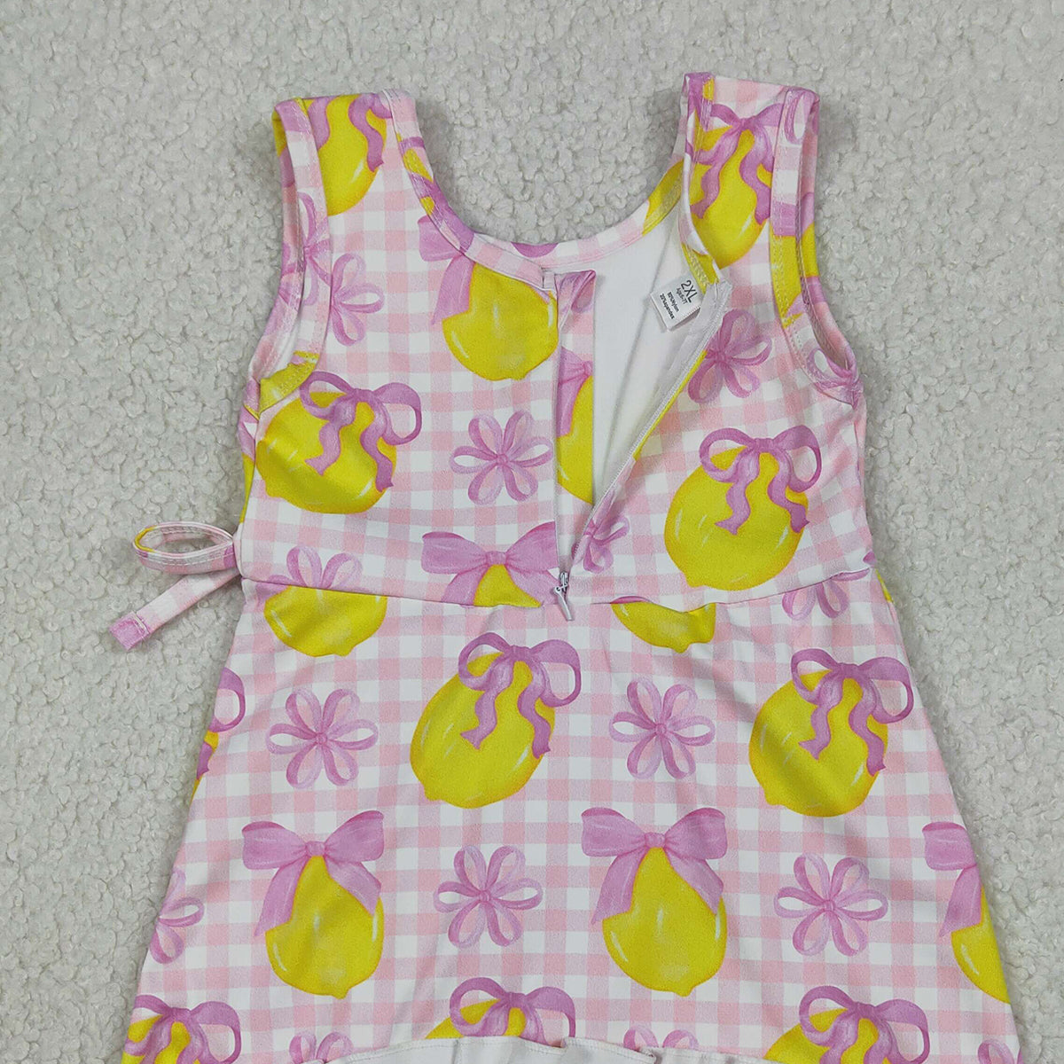 3.31 RTS NO MOQ （In stock GSD3683 Sleeveless pink plaid bow lemon girls summer athletic dress