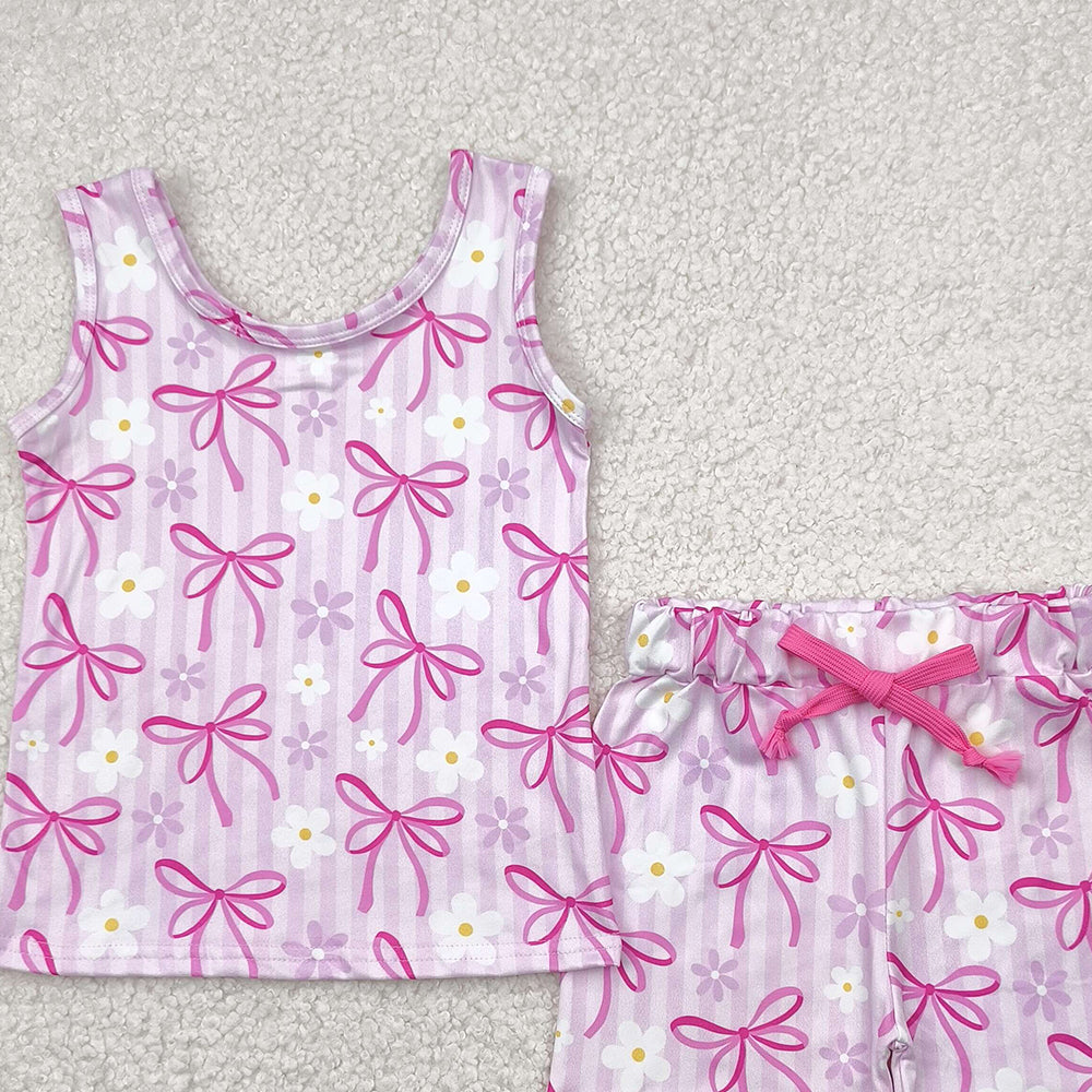 7.19 GSSO2479RTS NO MOQ Baby Girls Outfits baby girl clothes yoga floral bow sleeveless shorts set