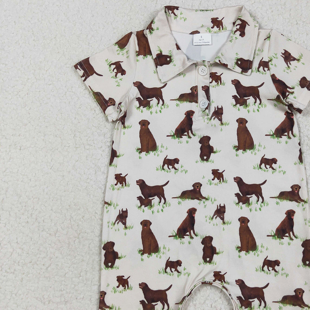 RTS NO MOQ （In stock）SR3174 Baby Boys Summer Rompers Baby Boys Short Sleeves Button Dogs Plaid Shorts Rompers