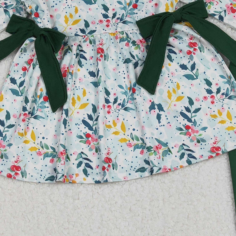 10.10 RTS NO MOQ （In stock）GLP2476 Baby Girls Winter Outfits Baby Girls Green Leaves Bows Tunic Leggings Pants Clothes Sets