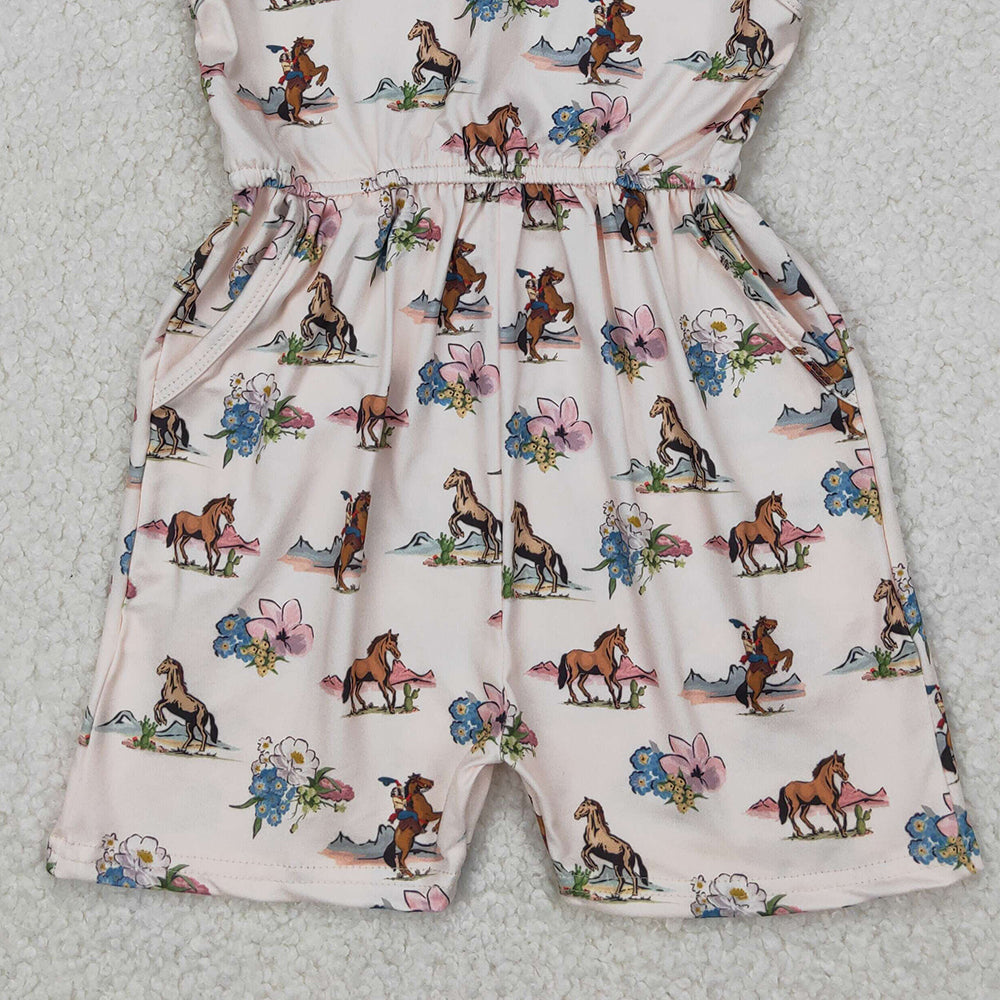 4.14 SR2695 RTS NO MOQ Sleeveless horse rodeo floral western girls jumpsuit