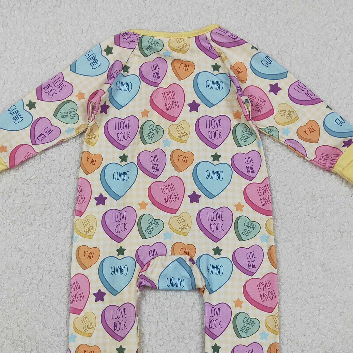 11.11 RTS NO MOQ （In stock）LR2778 Baby Girls Winter Rompers Baby Girls Colorful Hearts Stars Valentine Two Way Zip Converbitle Rompers