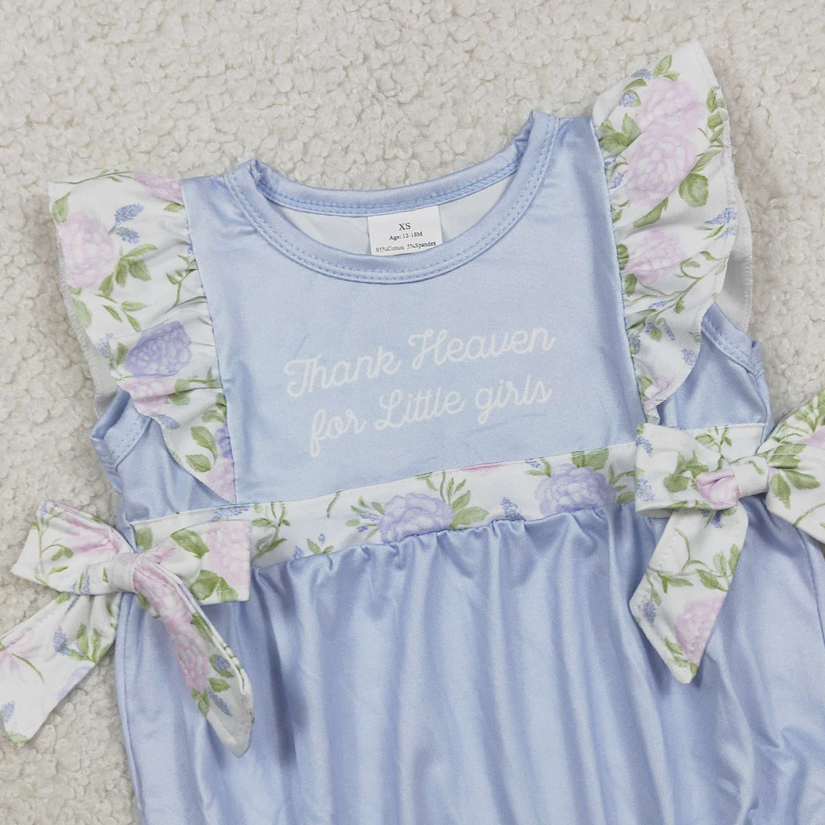 3.3 RTS NO MOQ （In stock）SR3506 Children's Fashion Romper Baby Thank Heaven Little Girls Floral Bows Ruffle Rompers