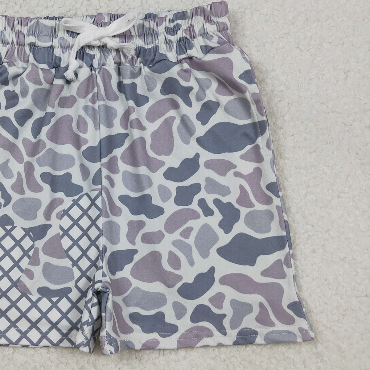 10.29 RTS NO MOQ （In stock）SS0651 Baby Boys Summer Shorts Baby Boys Grey Camo Drip Team Shorts Bottom