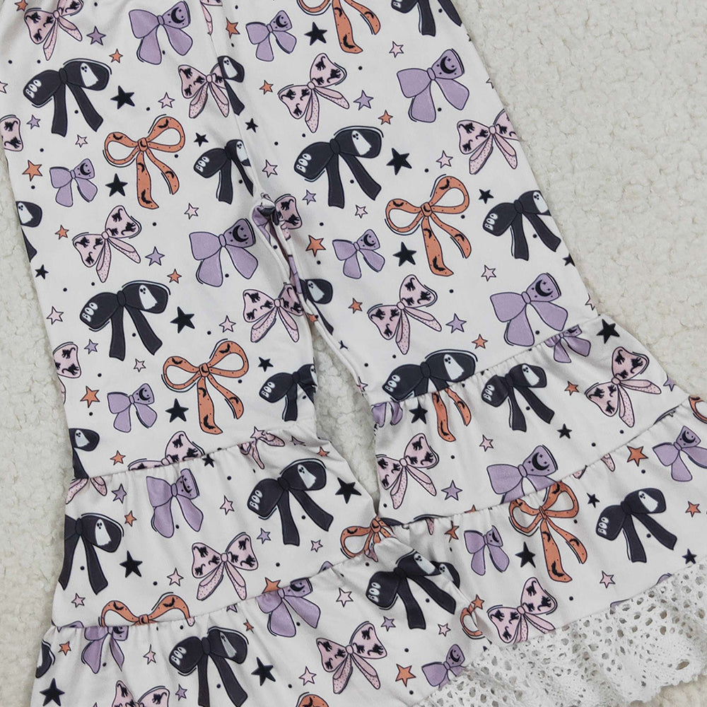RTS NO MOQ （In stock）P0783 Baby Girls PantsBaby Girls Colorful Bows Stars Plaid Bell Bottom Pants