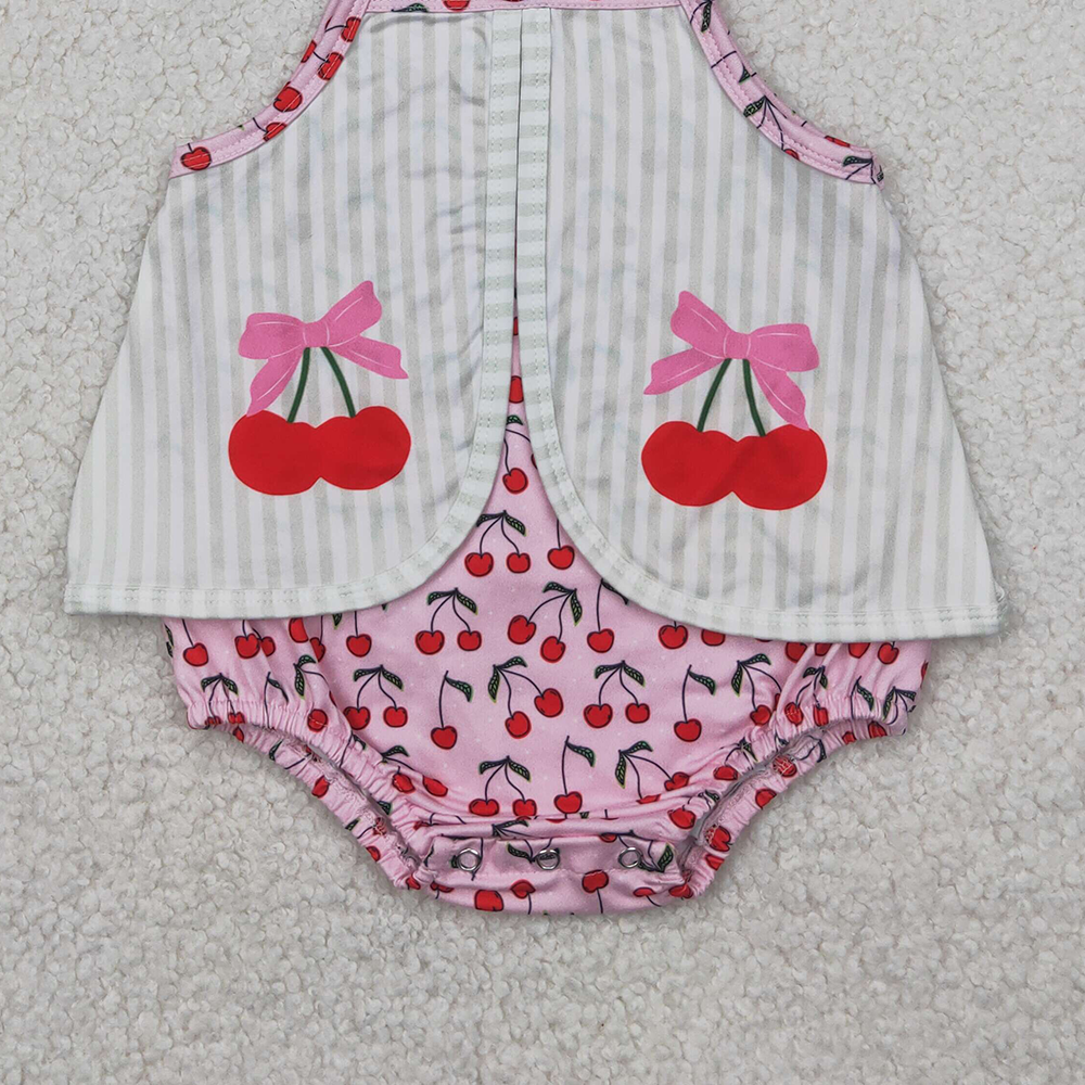 4.23 SR2279 RTS NO MOQ Baby Girls Summer Rompers Baby Infant Girls Cute Cherry Straps Rompers