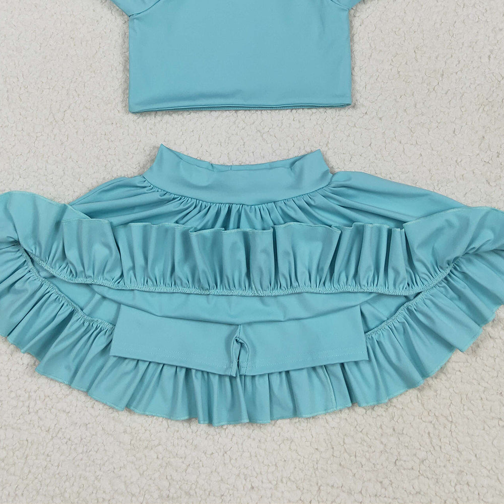 7.19  GSD2101 RTS NO MOQ Baby Girls Yoga Outfits Baby Girls Aqua Yoga Shirt Skirt Active Wear Clothes Sets