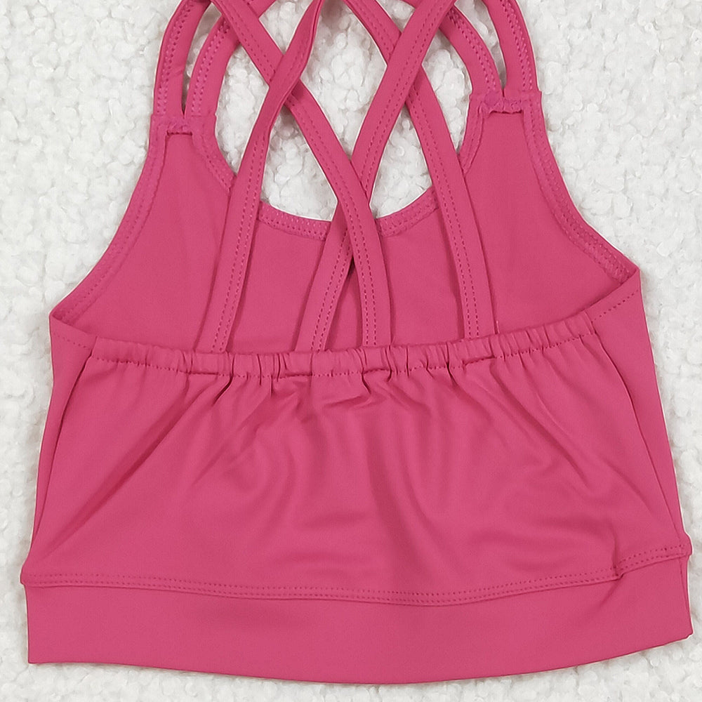 7.05 GT1010RTS NO MOQ Baby Girls Summer Yoga Tops Baby Girls Hot Pink Strap Yoga Vest Top