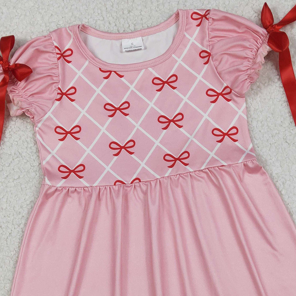 12.19 RTS NO MOQ （In stock）GSD2883 Baby Girls Short Sleeve Red Bows Checked Knee Length Dresses
