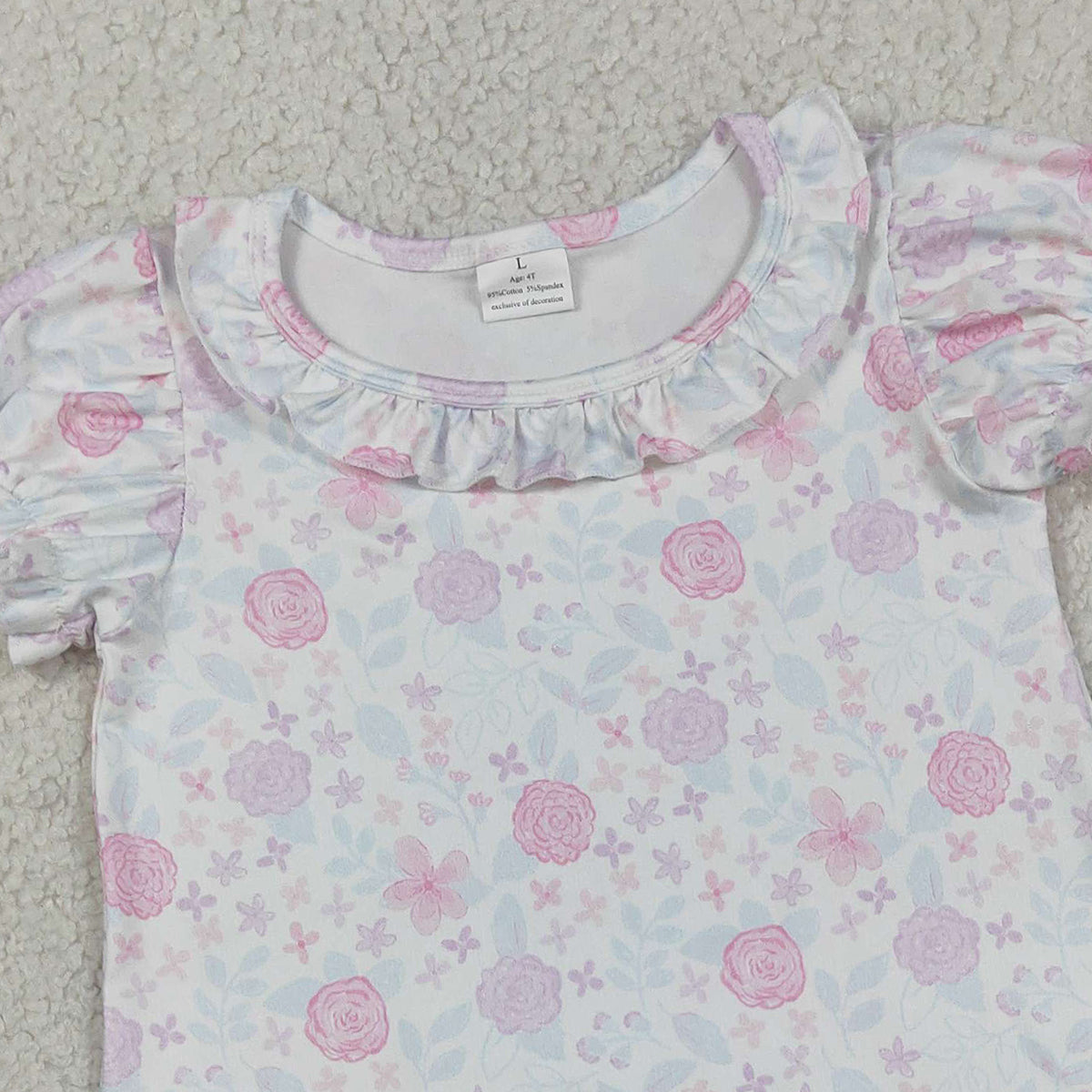 3.14 RTS NO MOQ （In stock）GSD3717 Kids Fashion Clothes Baby Girls Short Sleeve Pink Lavender Flowers Ruffle Knee Length Dresses