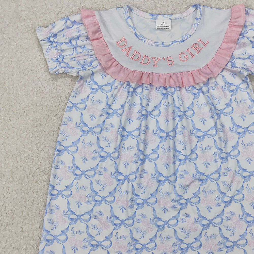 5.28 GSD2226 RTS NO MOQ Baby Girls Summer Dress Short sleeves daddy's girl floral bow kids girls dresses