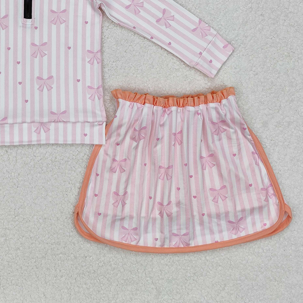 GLD1004Kids Girls Pink Stripe Pullover Skirt Clothing Set Comfortable Soft Polyester Outfit for Children