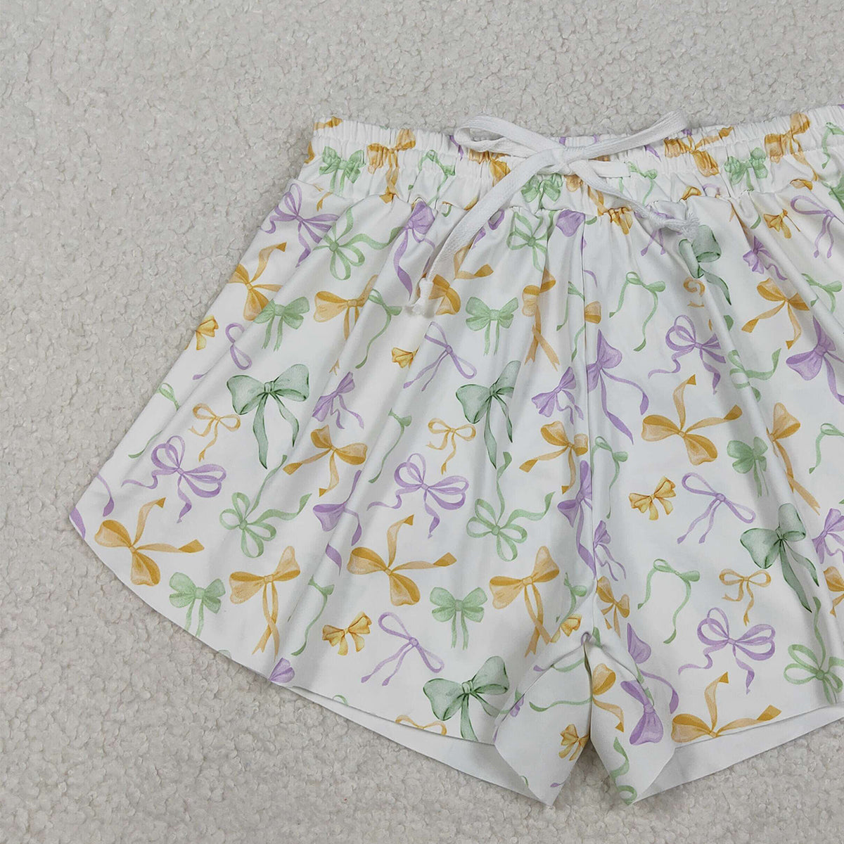 11.17RTS NO MOQ （In stock）SS0679 Adult Women Mardigras Bows Ruffle Yoga Shorts Bottoms