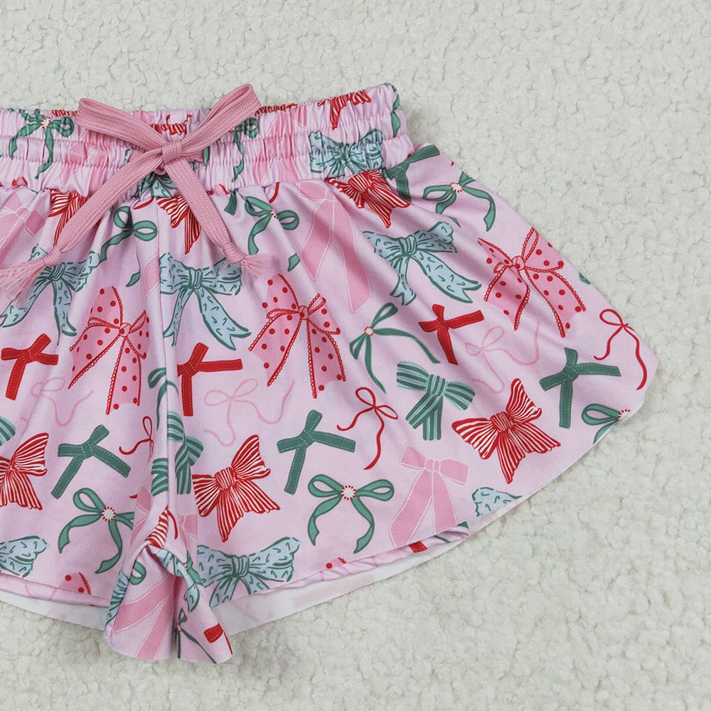 SS0578 RTS NO MOQ Baby Girls Summer Shorts Baby Girls Pink Green Bows Summer Shorts Bottoms