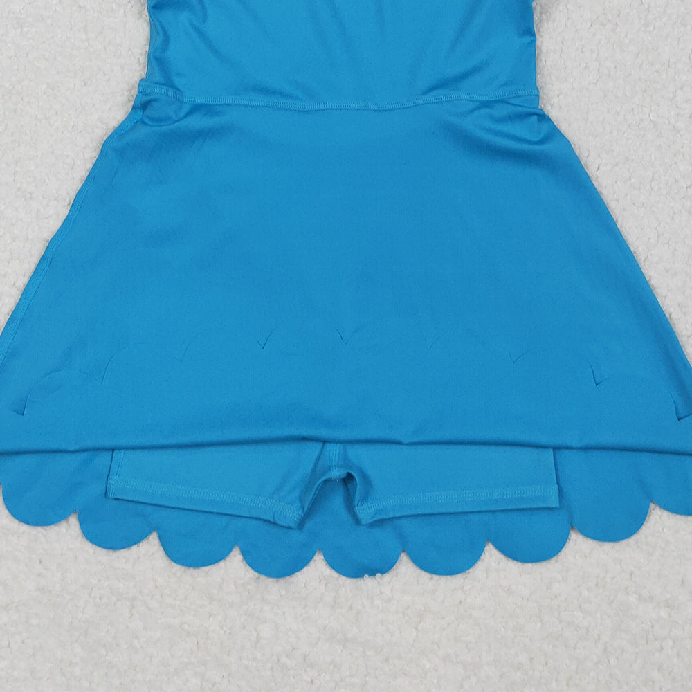 7.23  GSD2375 RTS NO MOQ Baby Girls Summer Yoga Dress Baby Girls Hot Blue Sleeveless Yoga Knee Length Dresses