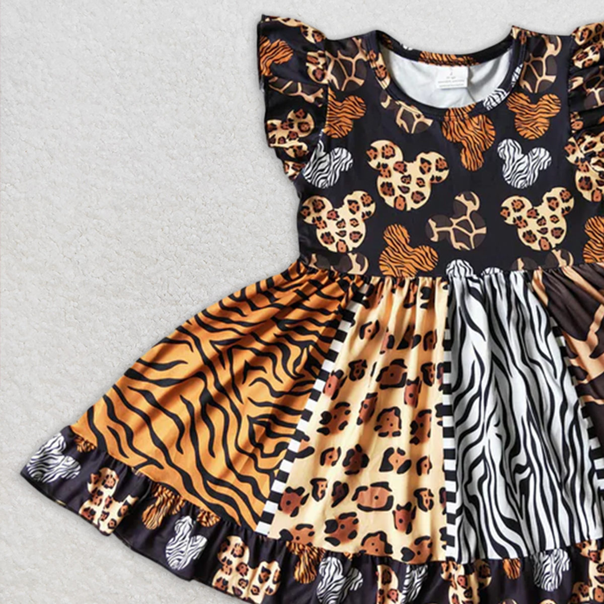7.18   D8-30 RTS NO MOQ Baby Girls Summer Dress baby girls Halloween dress over knee Leopard print clothes flying sleeve