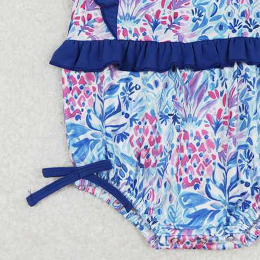 SR1033 New Rts No Moq 8-9 Days By Air Arrived it Flutter sleeves blue floral bow baby girls romper