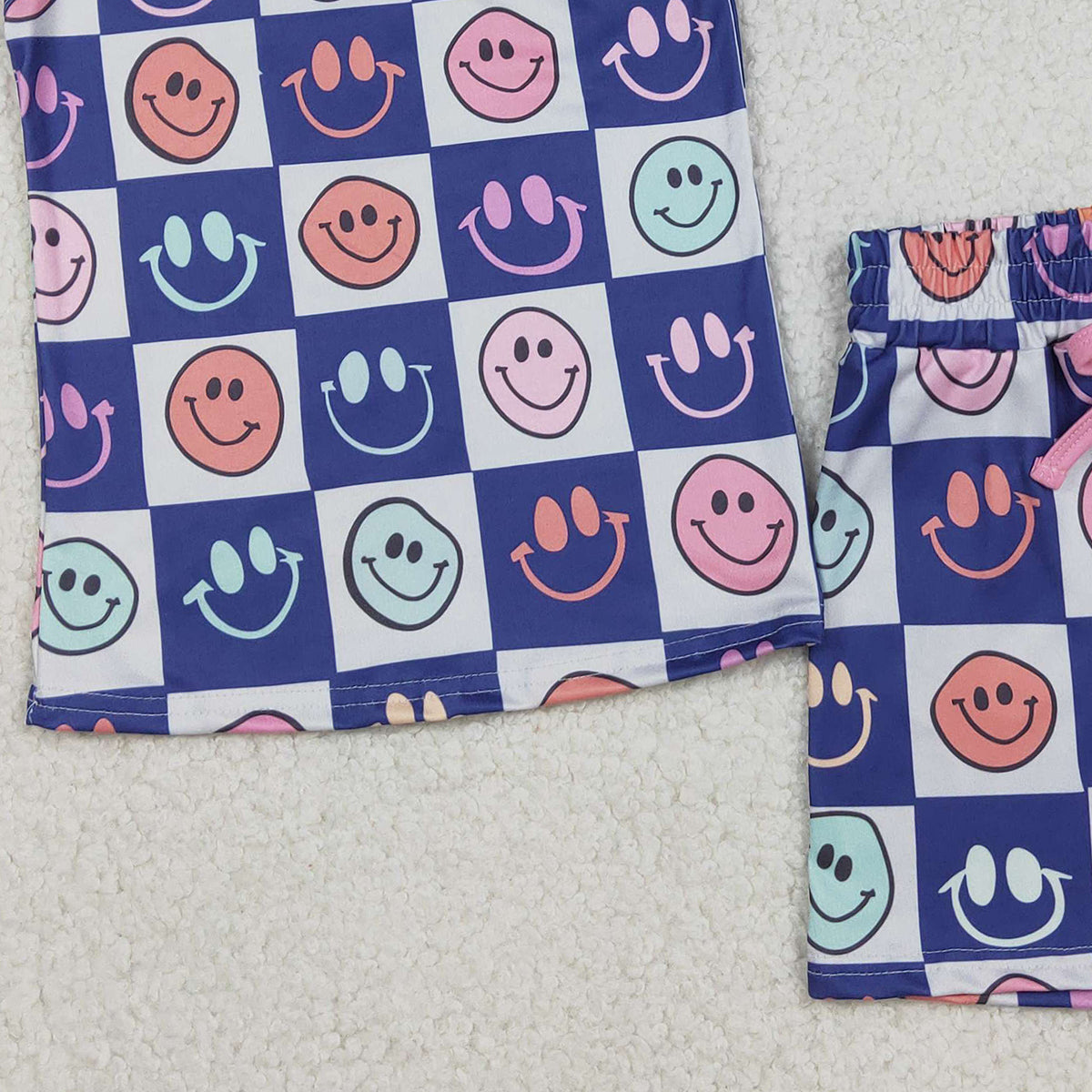 12.6 RTS NO MOQ （In stock）GSSO2831 Baby Girls Colorful Smiles Checked Top Pockets Shorts Clothes Sets