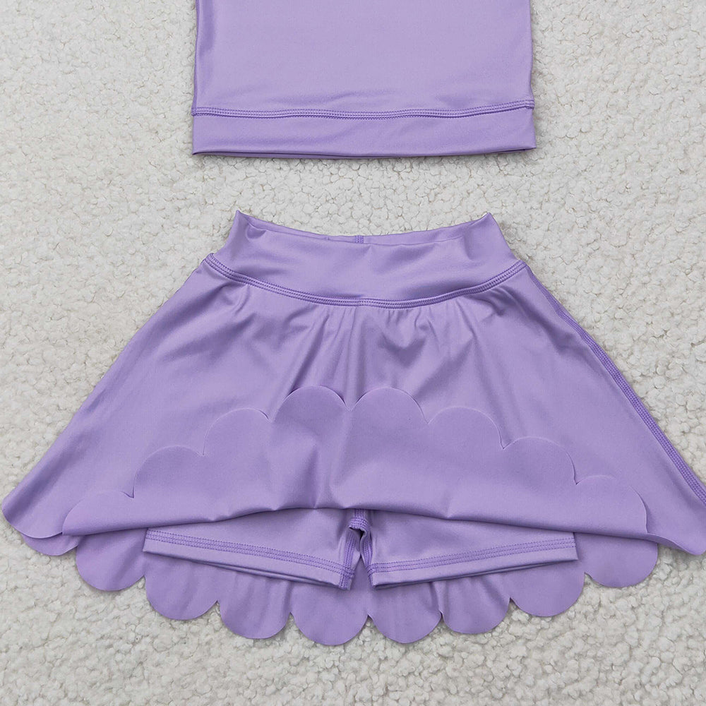 4.09 GSD2095 RTS NO MOQ Baby Girls Summer Outfits Baby Girls Lavender Sleeveless Top Skirt Yoga Set