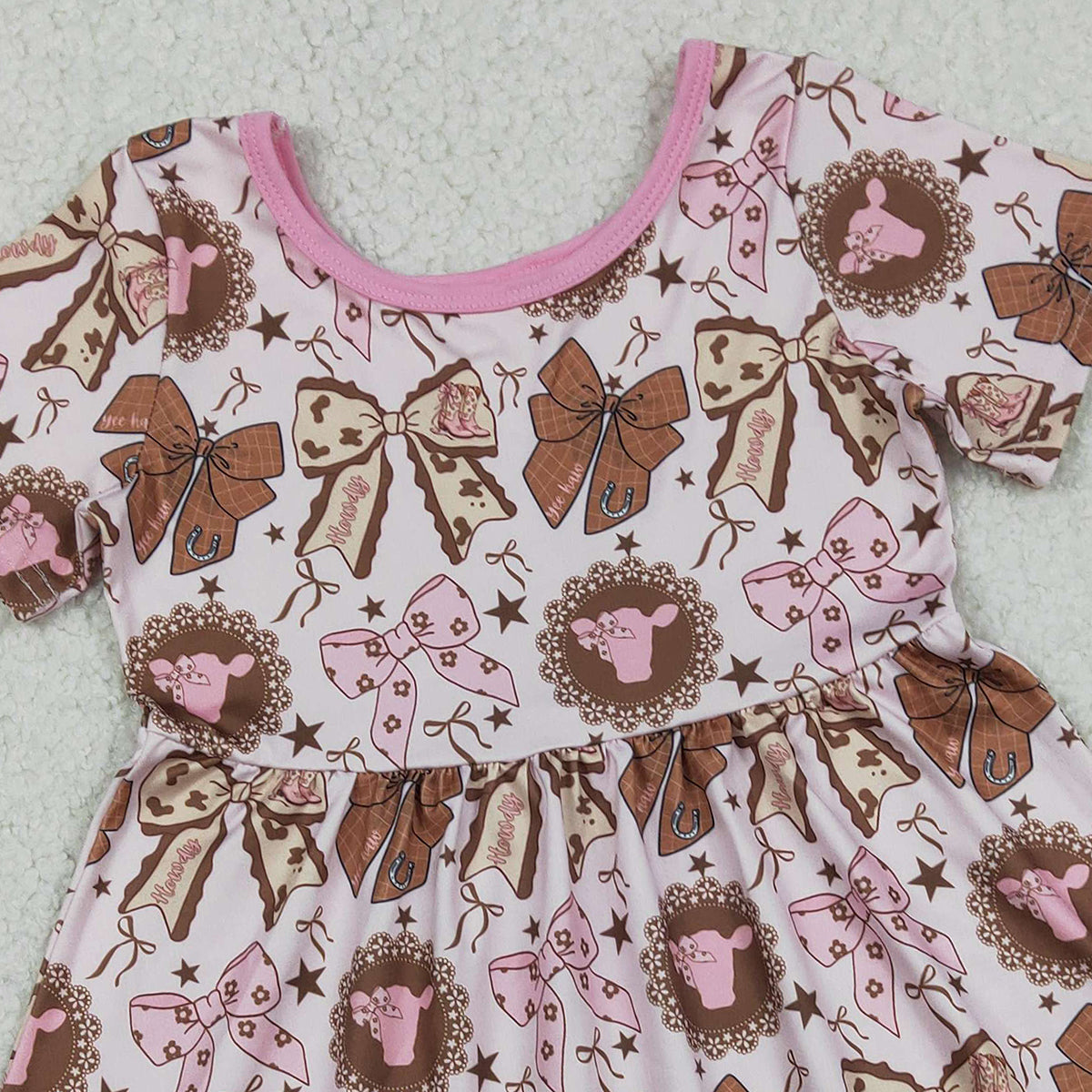 1.6 RTS NO MOQ （In stock）GSD3384 Baby Girls Flowers Highland Cows Western Ruffle Knee Length Dresses