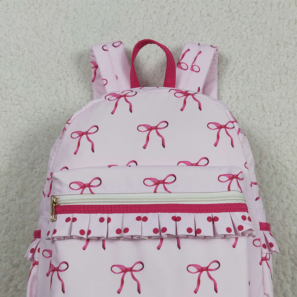 RTS NO MOQ （In stock）BA0233 Baby Bags Baby Kids Girls Pink Bows Backpack Zip Back Bags